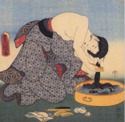 米ぬかで髪を洗う江戸時代の女性